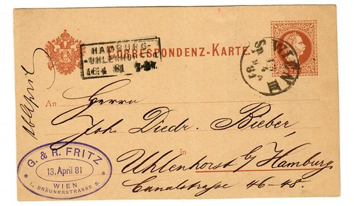 Postkarte wien 1881 - wien, nach